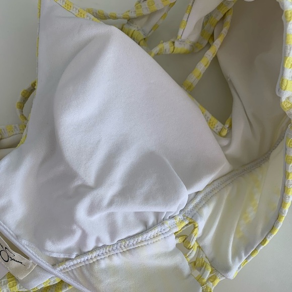 Jessica Simpson Yellow White Stripe Bikini Set Size Medium Crisscross Swim - Picture 9 of 10